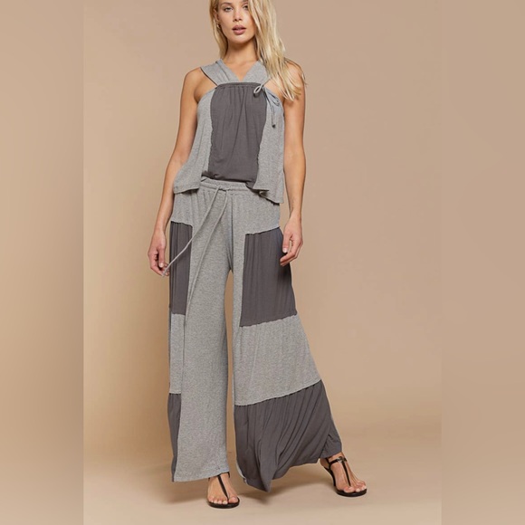 POL Gray Ribbed Knit Contrast Flowy Pants Relaxed Fit Multiple Colors Available - Picture 6 of 7
